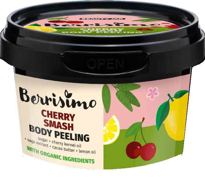 Scrub pentru Corp cu Unt de Cacao, Ulei de Sambure de Cirese si Extract de Salvie Berrisimo 280 grame Beauty Jar