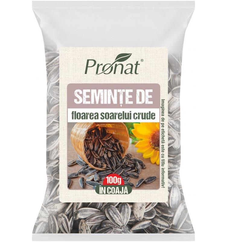 Seminte de floarea Soarelui Neprajite cu Coaja 100 grame Pronat