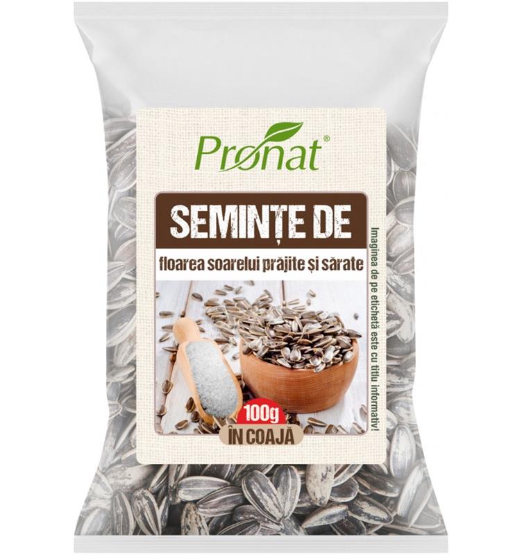 Seminte de Floarea Soarelui Prajite si Putin Sarate cu Coaja 100 grame Pronat