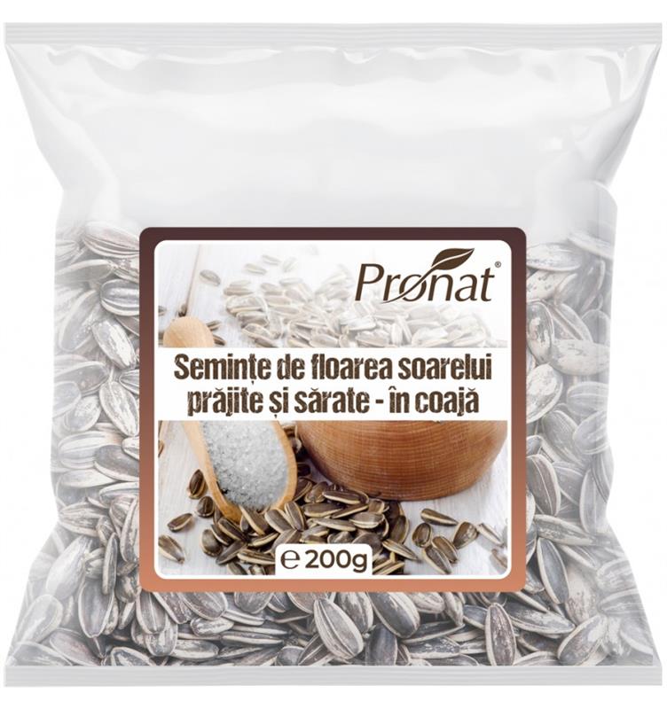 Seminte de Floarea Soarelui Prajite si Putin Sarate cu Coaja 200 grame Pronat