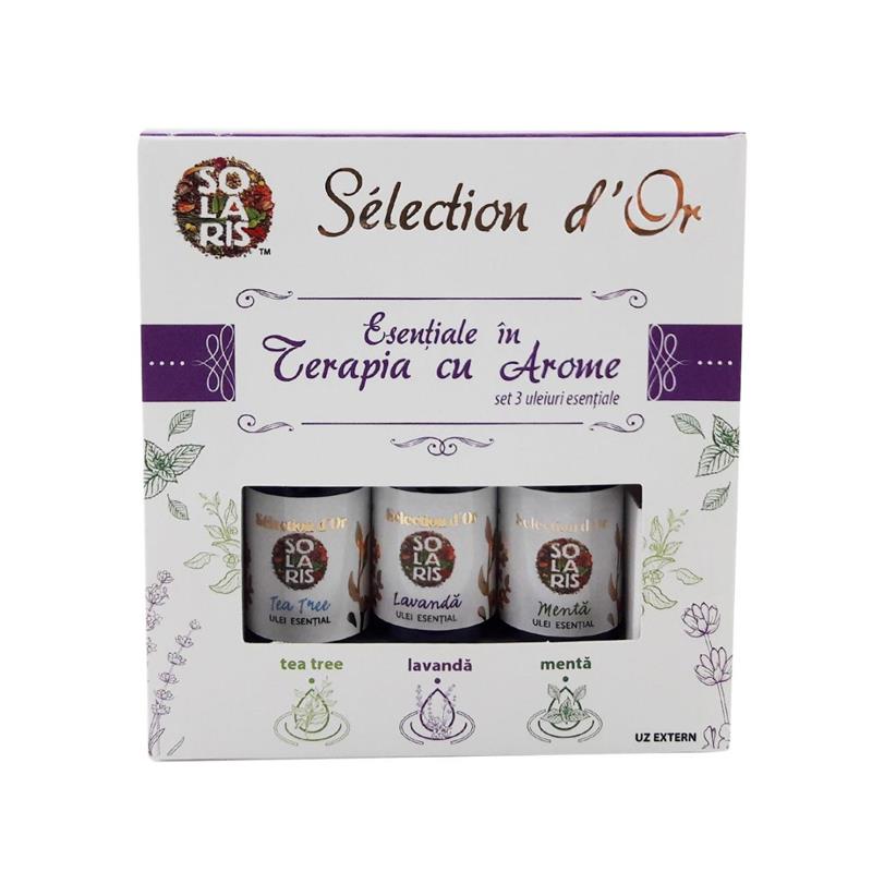 Set Uleiuri Esentiale Selection Lavanda, Menta si Tea Tree 3x5 mililitri Solaris