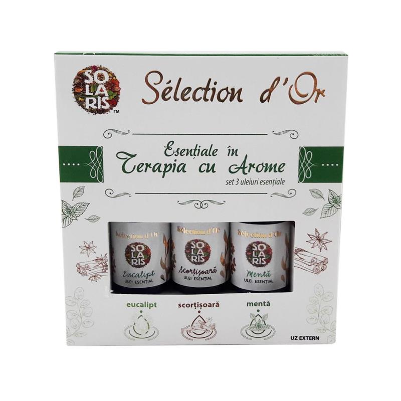 Set Uleiuri Esentiale Selection Menta, Scortisoara si Eucalipt 3x5 mililitri Solaris