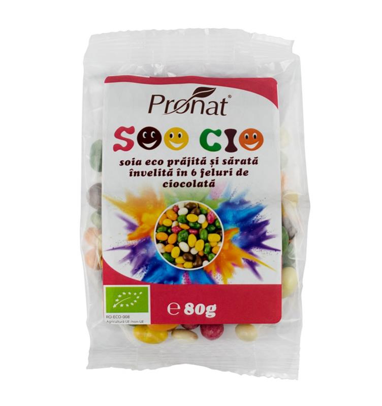 Soia Bio Prajita si Sarata Invelita in 6 Feluri de Ciocolata 80gr Pronat