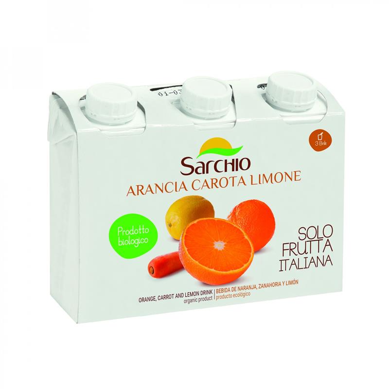 Suc cu Portocala, Morcovi si Lamaie Bio 600 mililitri Sarchio