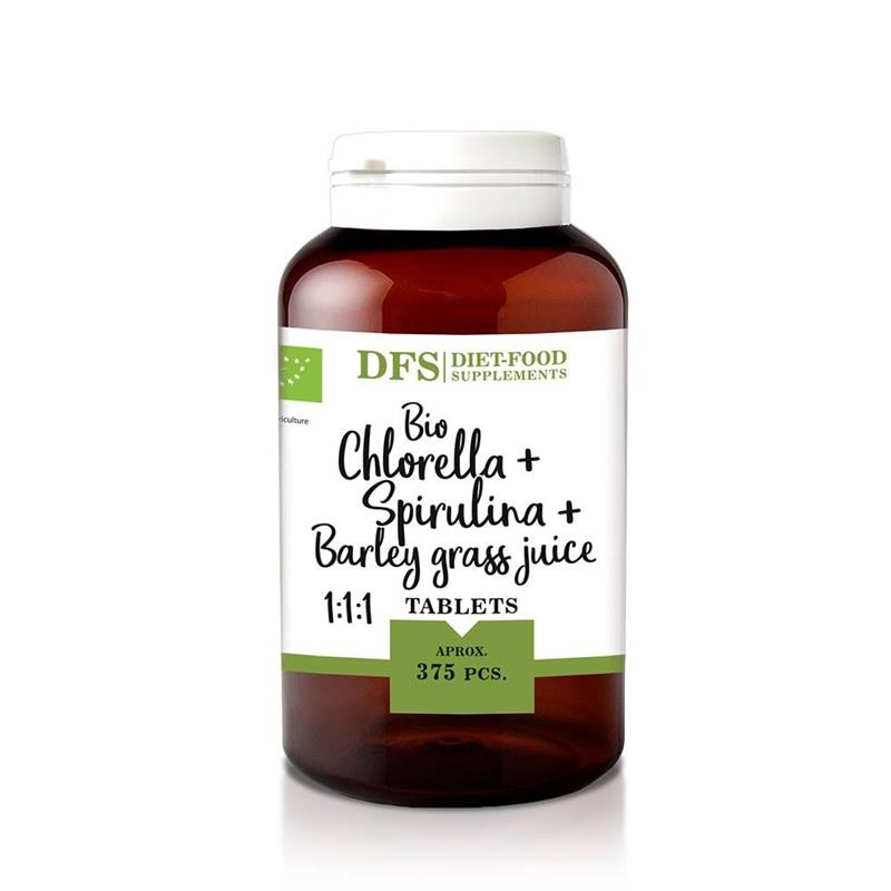Supliment Alimentar Chlorella si Spirulina cu Suc de Orz Verde Bio 400mg 375cps Diet Food