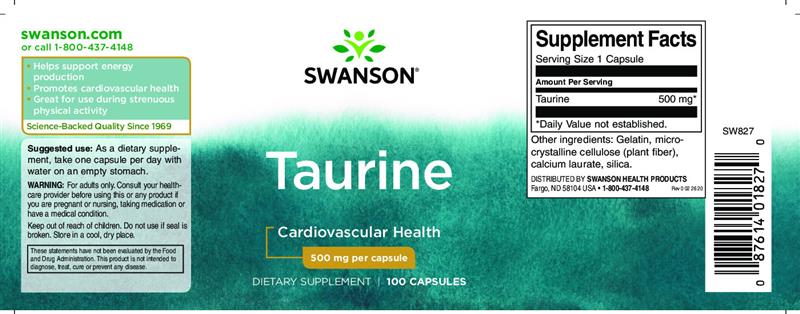 Taurine 500 miligrame 100 capsule Swanson