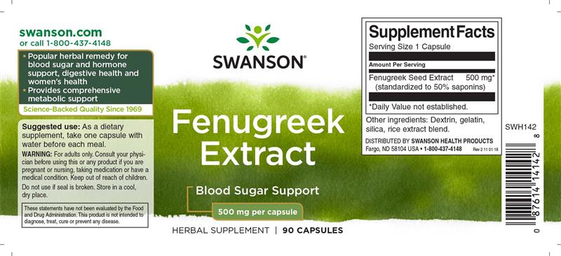 Testofen Fenugreek Extract 500 miligrame 90 capsule Swanson