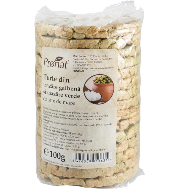 Turte din Mazare Galbena si Mazare Verde cu Sare de Mare 100 grame Pronat
