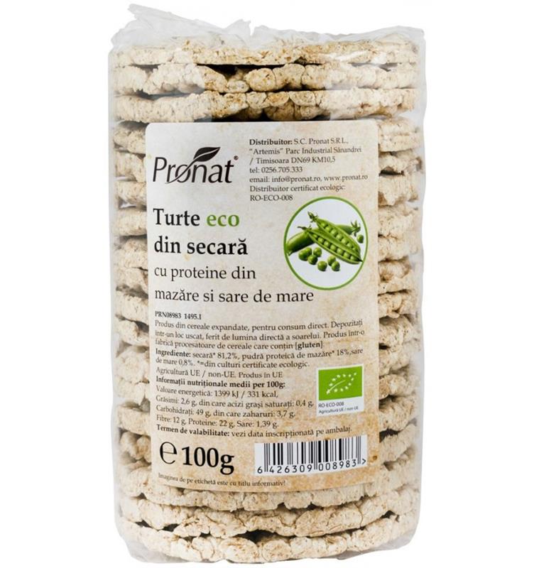 Turte din Secara cu Proteine din Mazare si Sare de Mare Bio 100 grame Pronat