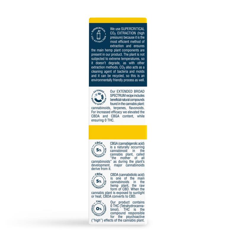 Ulei de Canepa cu 2000 miligrame CBD 500 miligrame CBDA, 500 miligrame CBGA 200 miligrame Boswellia Broad Spectrum Natural 10 mililitri HempAID