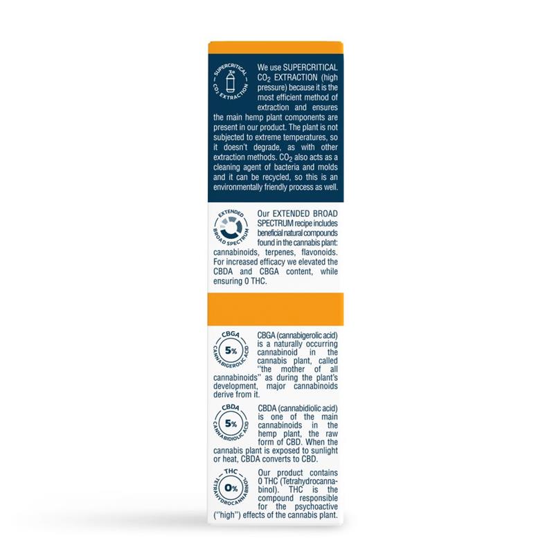Ulei de Canepa cu 2000 miligrame CBD 500 miligrame CBDA 500 miligrame CBGA 200 miligrame Curcuma 5 miligrame Piper Negru Broad Spectrum Natural 10 mililitri HempAID