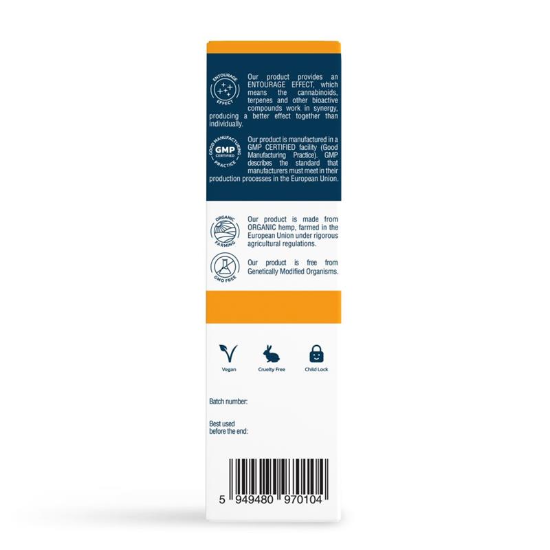 Ulei de Canepa cu 2000 miligrame CBD 500 miligrame CBDA 500 miligrame CBGA 200 miligrame Curcuma 5 miligrame Piper Negru Broad Spectrum Natural 10 mililitri HempAID