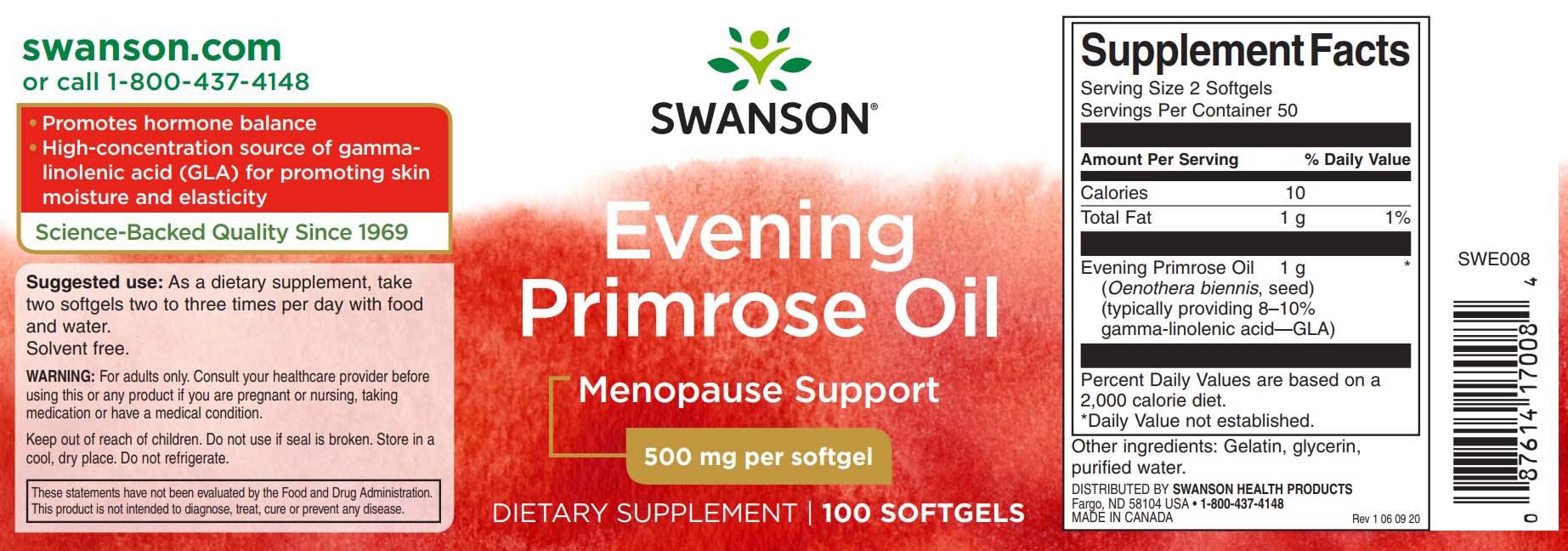Ulei De Primula 500 miligrame Luminita Noptii Pre Menopauza Evening Primrose Oil 100 capsule Swanson