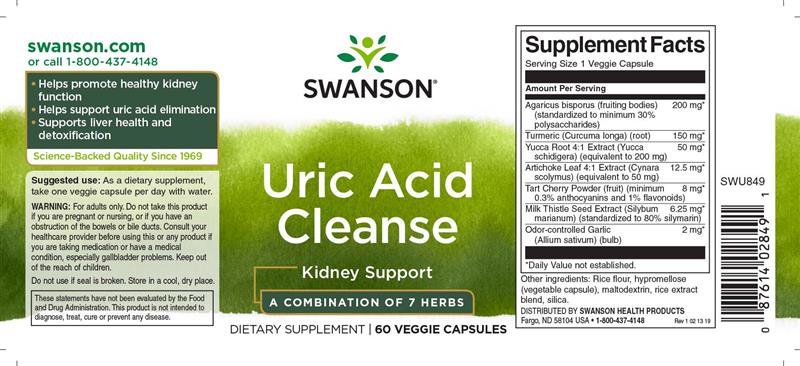 Uric Acid Cleanse ( Sanatatea Rinichilor, Anti Guta) 60 capsule Swanson