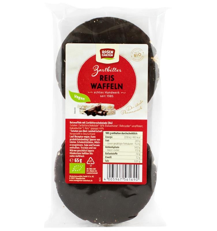 Vafe din Orez cu Ciocolata Neagra Bio 65gr Rosen Garten