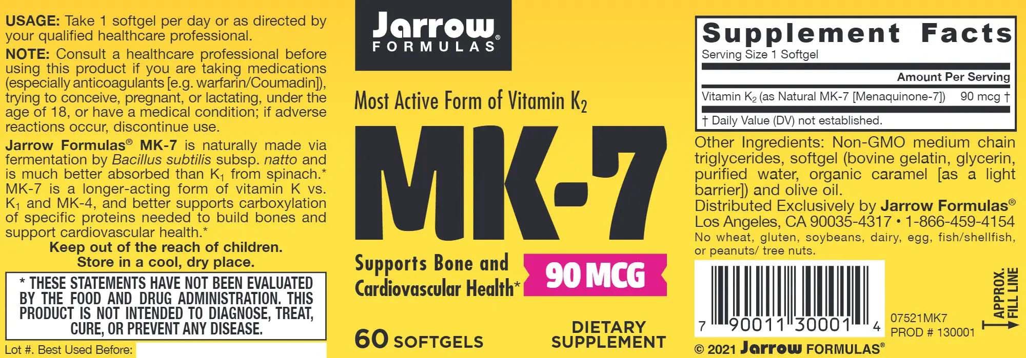 Vitamin K2 MK-7 90 micrograme 60 softgels Menachinona-7 Jarrow Formulas