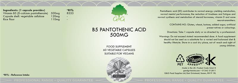 Vitamina B5 Acid Pantotenic 500mg 60cps G&G