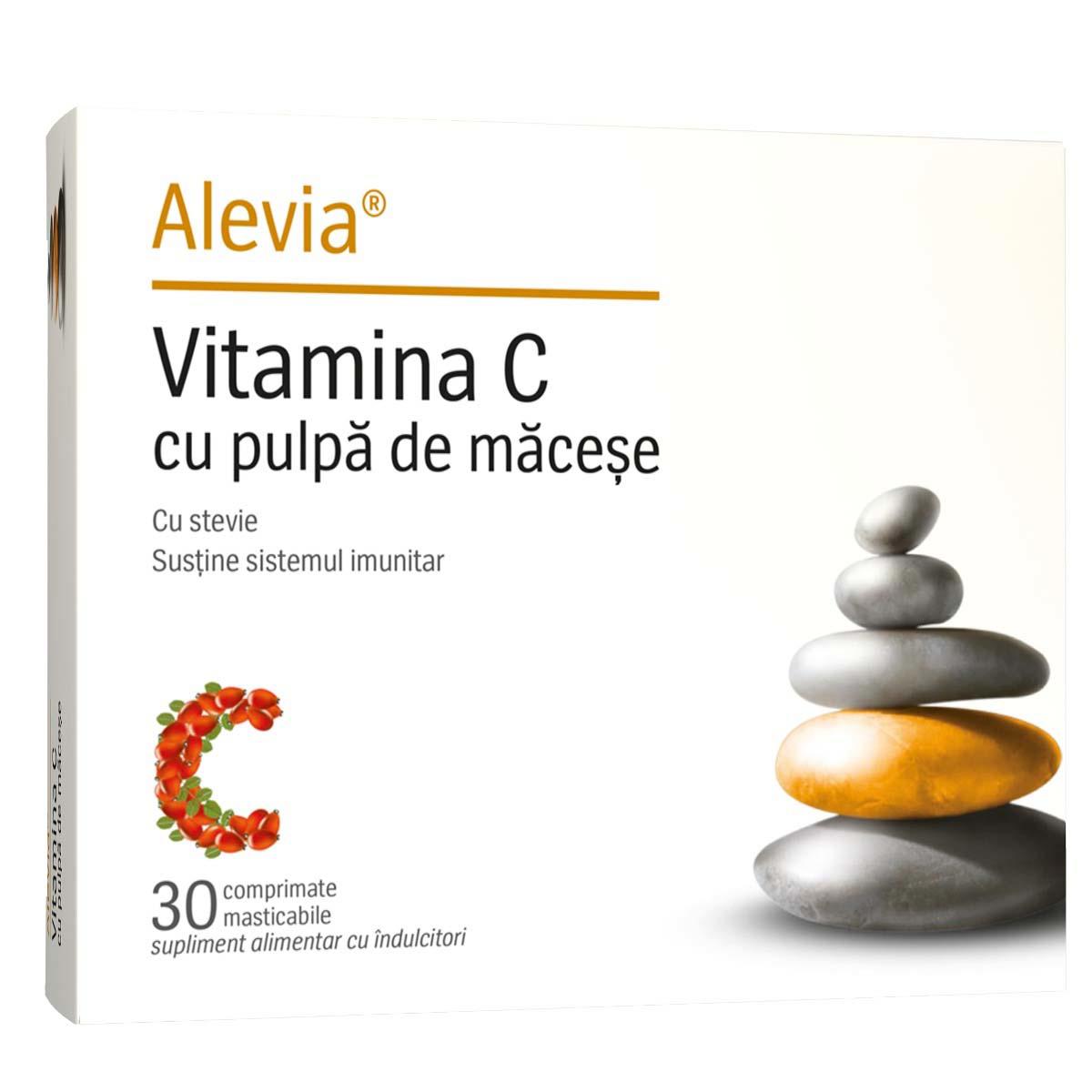 Vitamina C cu Pulpa de Macese si Stevie 30 comprimate Alevia