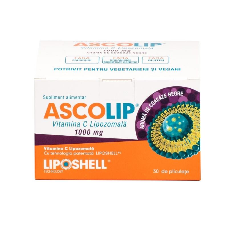 Vitamina C Lipozomala cu Aroma de Coacaze 1000 miligrame Ascolip 30 plicuri Liposhell
