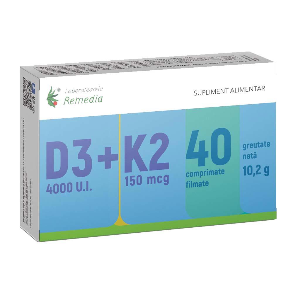 Vitamina D3 4000 U.I. + Vitamina K2 150 micrograme 40 capsule Laboratoarele Remedia