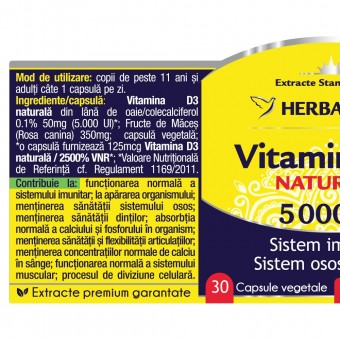 Vitamina D3 5000UI 30 capsule Herbagetica