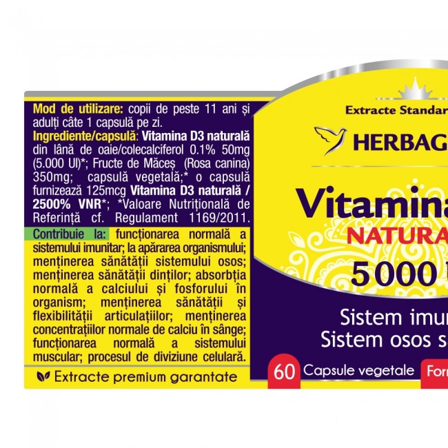 Vitamina D3 5000UI 60 capsule Herbagetica