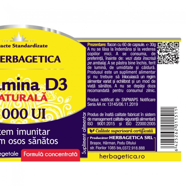 Vitamina D3 5000UI 60 capsule Herbagetica