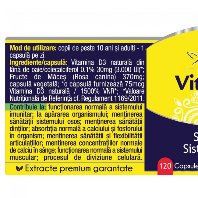 Vitamina D3 Naturala 3000UI 120 capsule Herbagetica