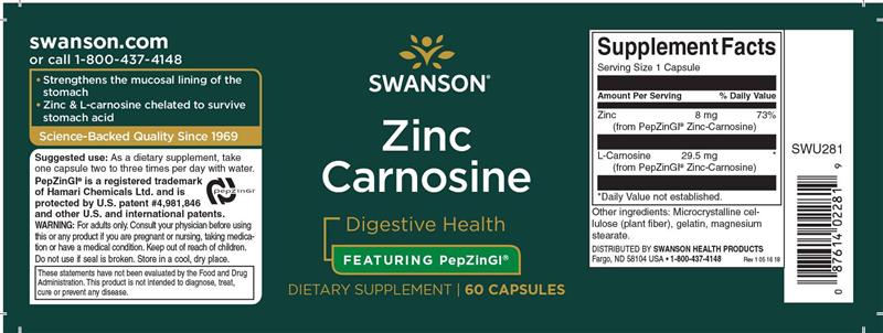 Zinc Carnosine (PepZin GI) 60 capsule Swanson